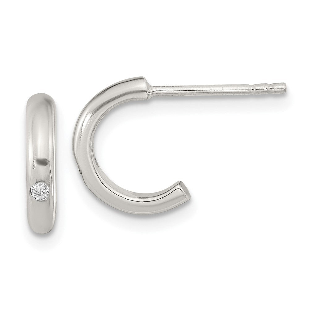 Sterling Silver Polished J-Hoop CZ Post Earrings