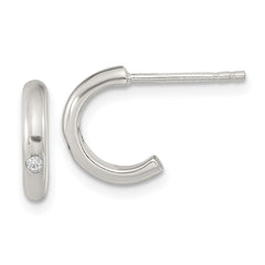 Sterling Silver Polished J-Hoop CZ Post Earrings