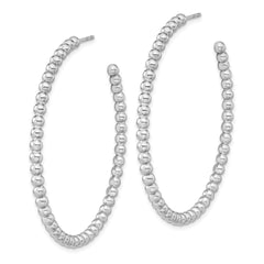 Rhodium-plated Sterling Silver Polished Beaded Hoop Post Earrings
