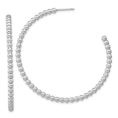 Rhodium-plated Sterling Silver Polished Beaded Hoop Post Earrings