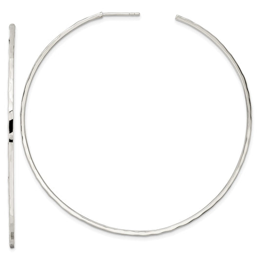 Sterling Silver Polished Hammered Hoop Earrings