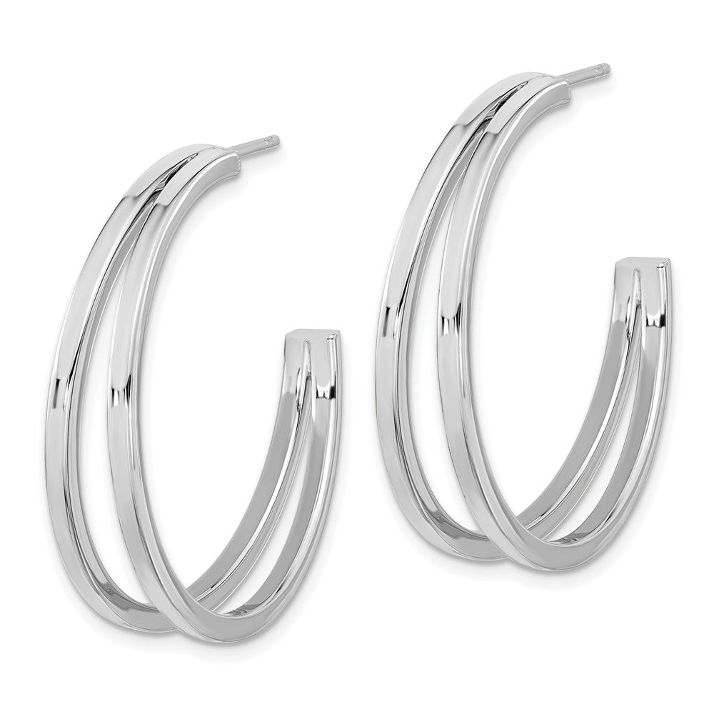 Rhodium-plated Sterling Silver Split Design Hoop Post Earrings