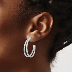 Rhodium-plated Sterling Silver Split Design Hoop Post Earrings