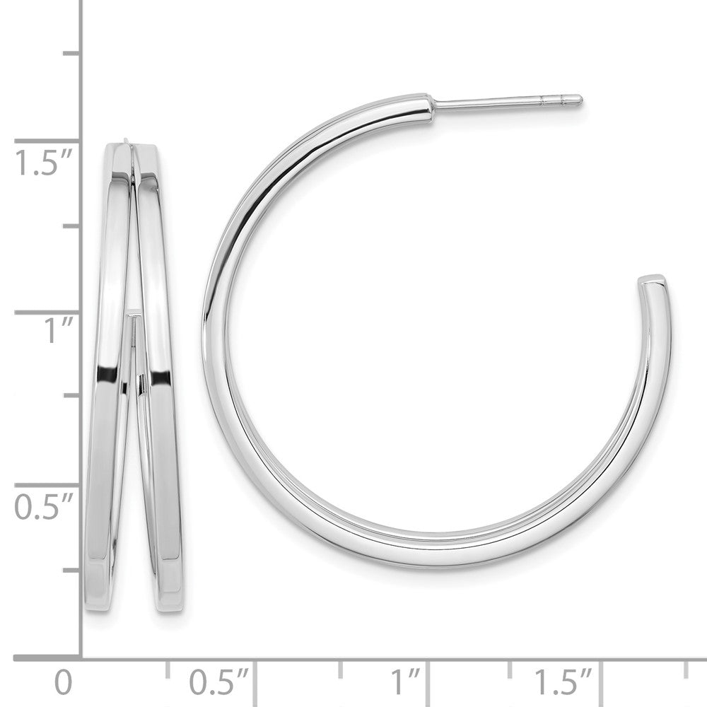 Rhodium-plated Sterling Silver Split Design Hoop Post Earrings