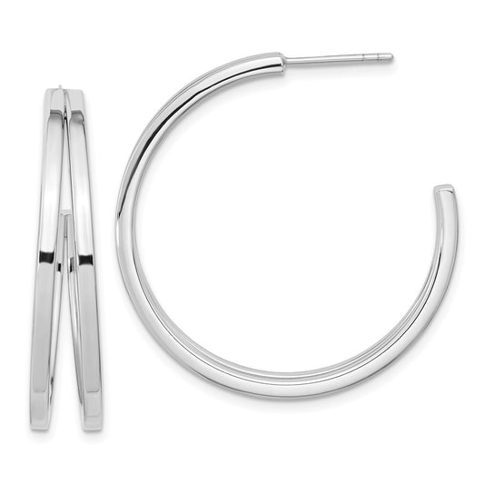 Rhodium-plated Sterling Silver Split Design Hoop Post Earrings