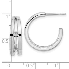 Rhodium-plated Sterling Silver Split Design Hoop Post Earrings