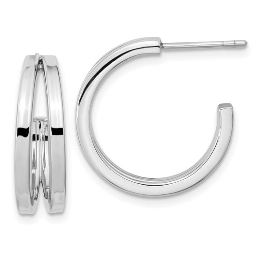 Rhodium-plated Sterling Silver Split Design Hoop Post Earrings