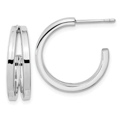 Rhodium-plated Sterling Silver Split Design Hoop Post Earrings