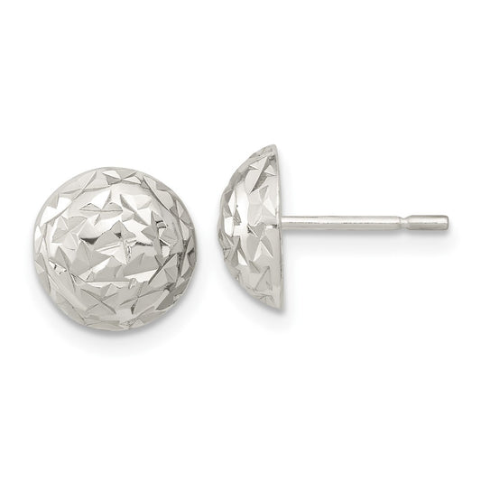 Sterling Silver Polished Diamond-cut Textured Post Earrings