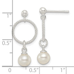 Sterling Silver Polished Glass Pearl Dangle Post Earrings