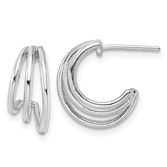 Rhodium-plated Sterling Silver Polished J-Hoop Post Earrings