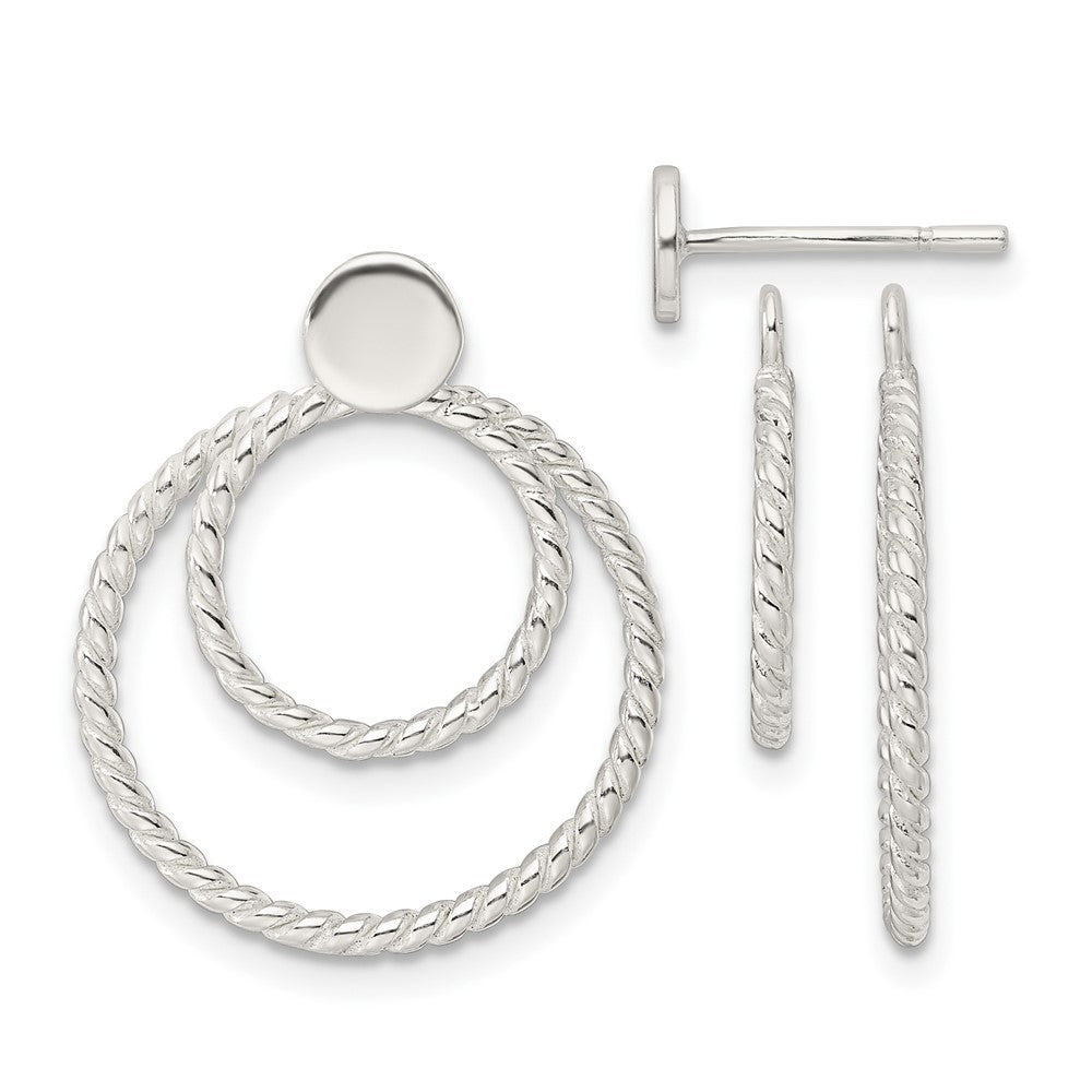 Sterling Silver 2 Circle Jackets Button Post Earrings