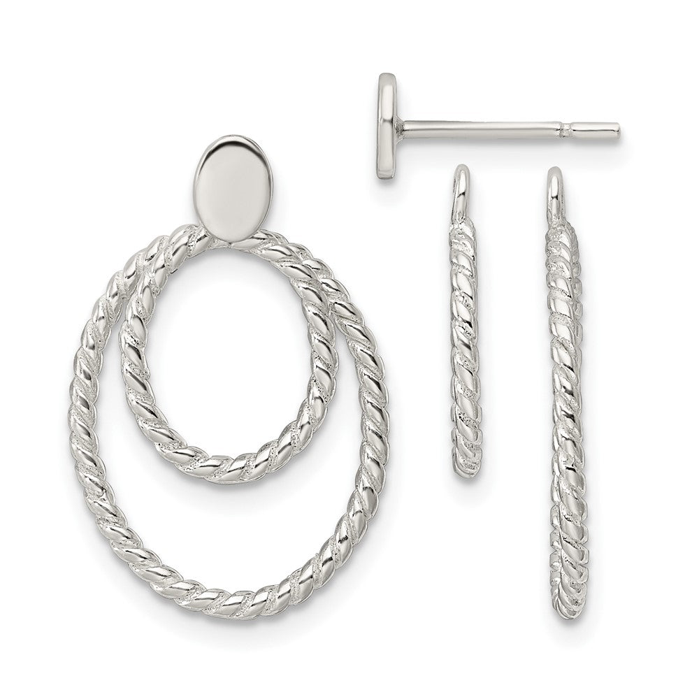 Sterling Silver 2 Oval Jackets Button Post Earrings