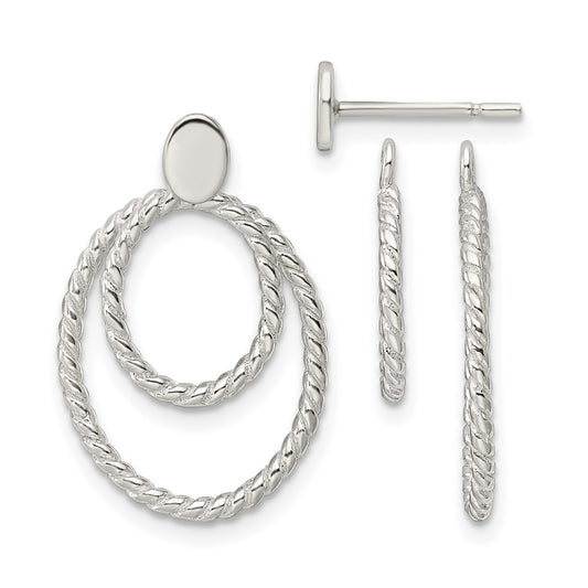 Sterling Silver 2 Oval Jackets Button Post Earrings