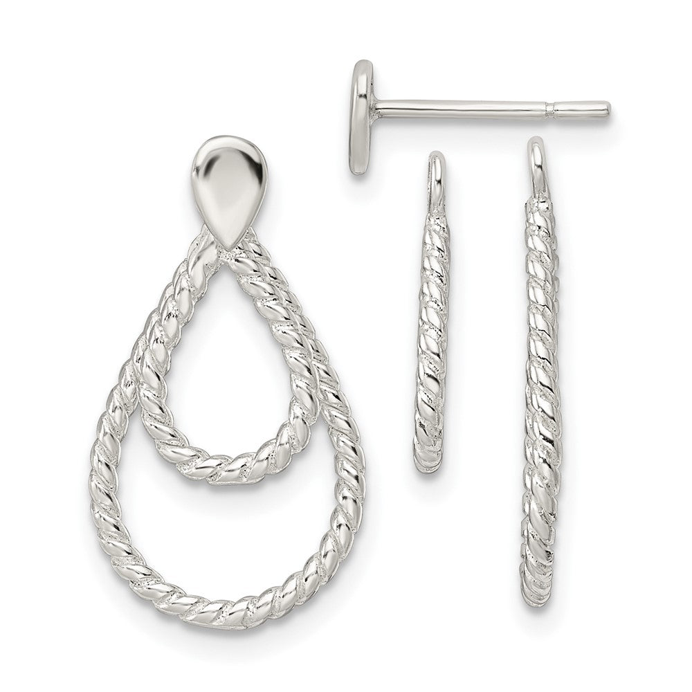 Sterling Silver 2 Teardrop Jackets Button Post Earrings