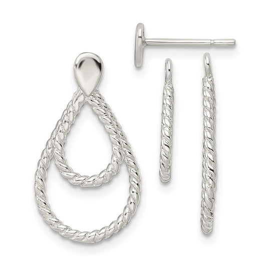 Sterling Silver 2 Teardrop Jackets Button Post Earrings