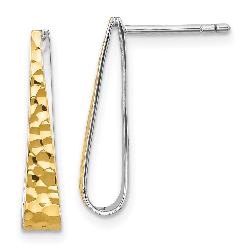 Rhodium-plated Sterling Silver Gold-plated Hammered Post Dangle Earrings