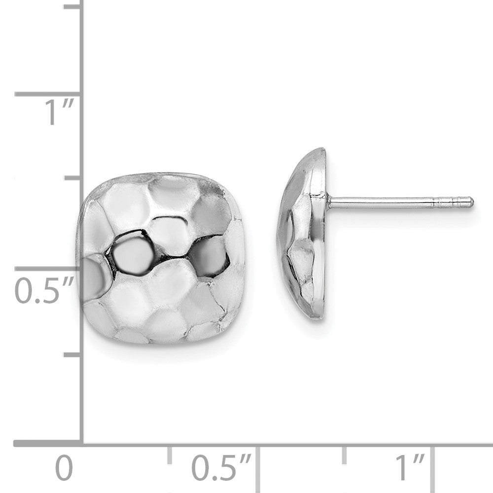 Rhodium-plated Sterling Silver Post Polished & Textured Square Earrings