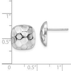 Rhodium-plated Sterling Silver Post Polished & Textured Square Earrings