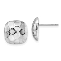 Rhodium-plated Sterling Silver Post Polished & Textured Square Earrings