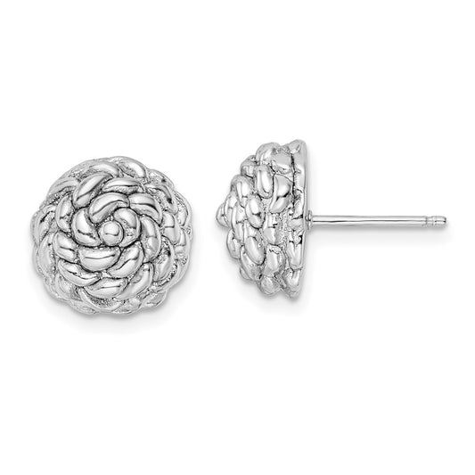 Rhodium-plated Sterling Silver Polished Flower Post Earrings