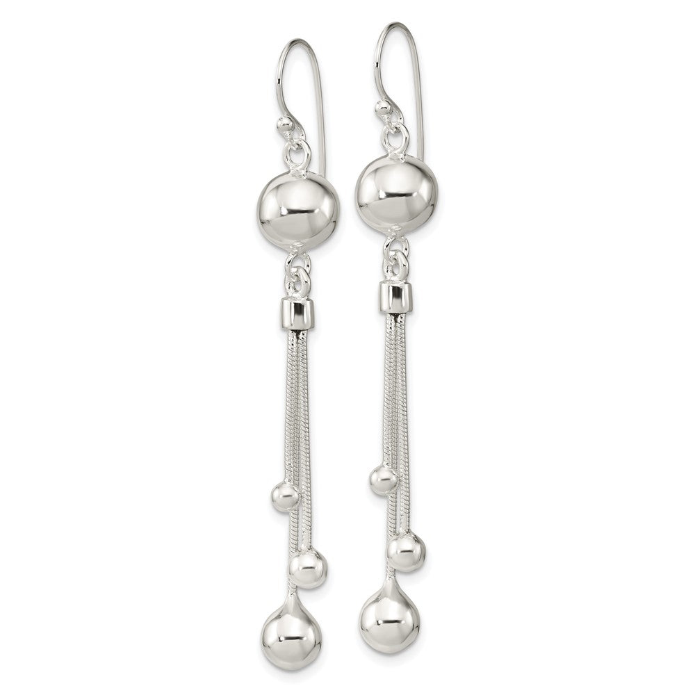 Sterling Silver Polished Ball Chain Dangle Shephard Hook Earrings
