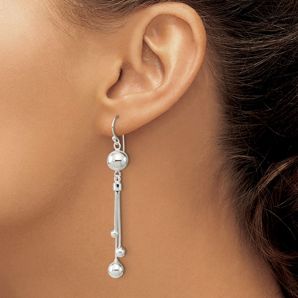 Sterling Silver Polished Ball Chain Dangle Shephard Hook Earrings