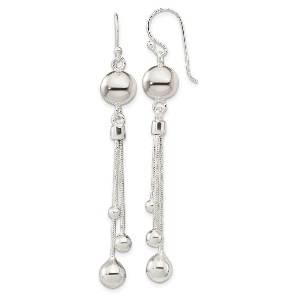 Sterling Silver Polished Ball Chain Dangle Shephard Hook Earrings