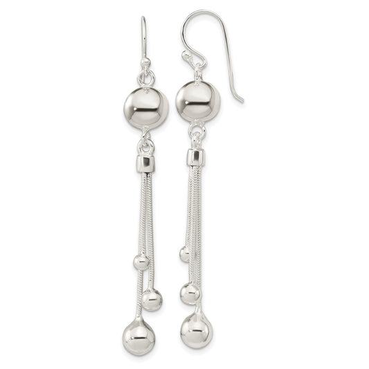 Sterling Silver Polished Ball Chain Dangle Shephard Hook Earrings