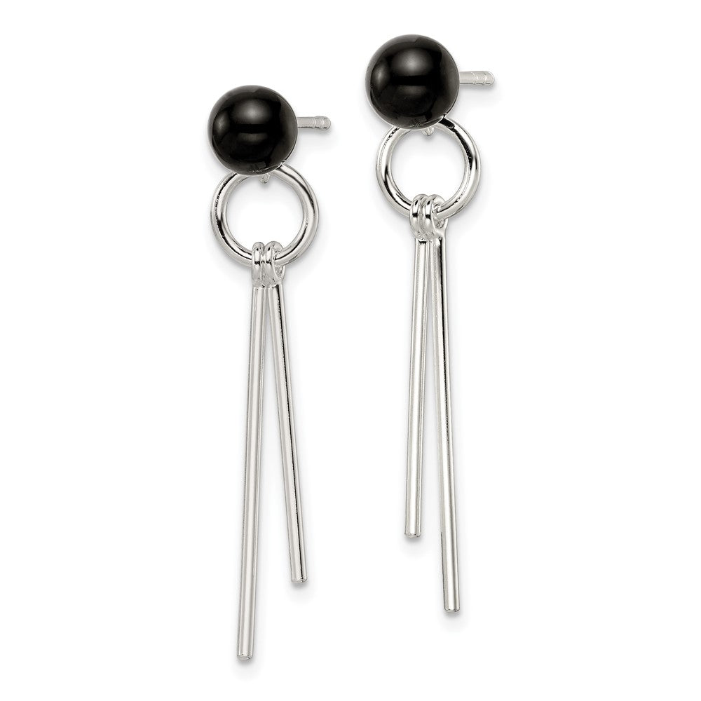 Sterling Silver Polished Onyx Fancy Dangle Post Earrings