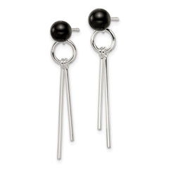 Sterling Silver Polished Onyx Fancy Dangle Post Earrings