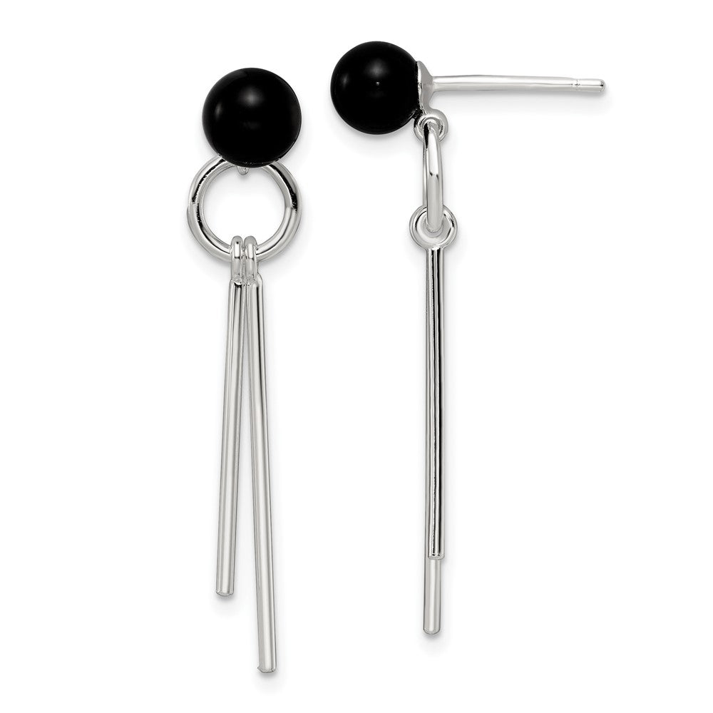 Sterling Silver Polished Onyx Fancy Dangle Post Earrings