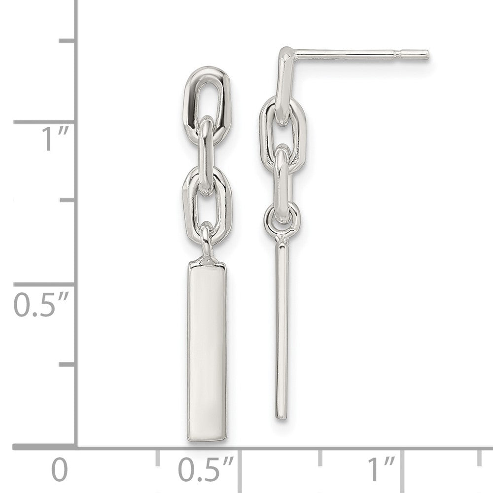 Sterling Silver Polished Bar Dangle Post Earrings