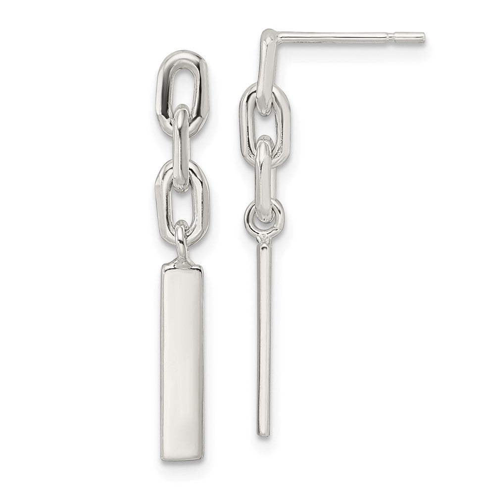 Sterling Silver Polished Bar Dangle Post Earrings