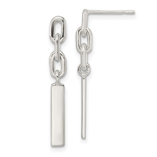 Sterling Silver Polished Bar Dangle Post Earrings
