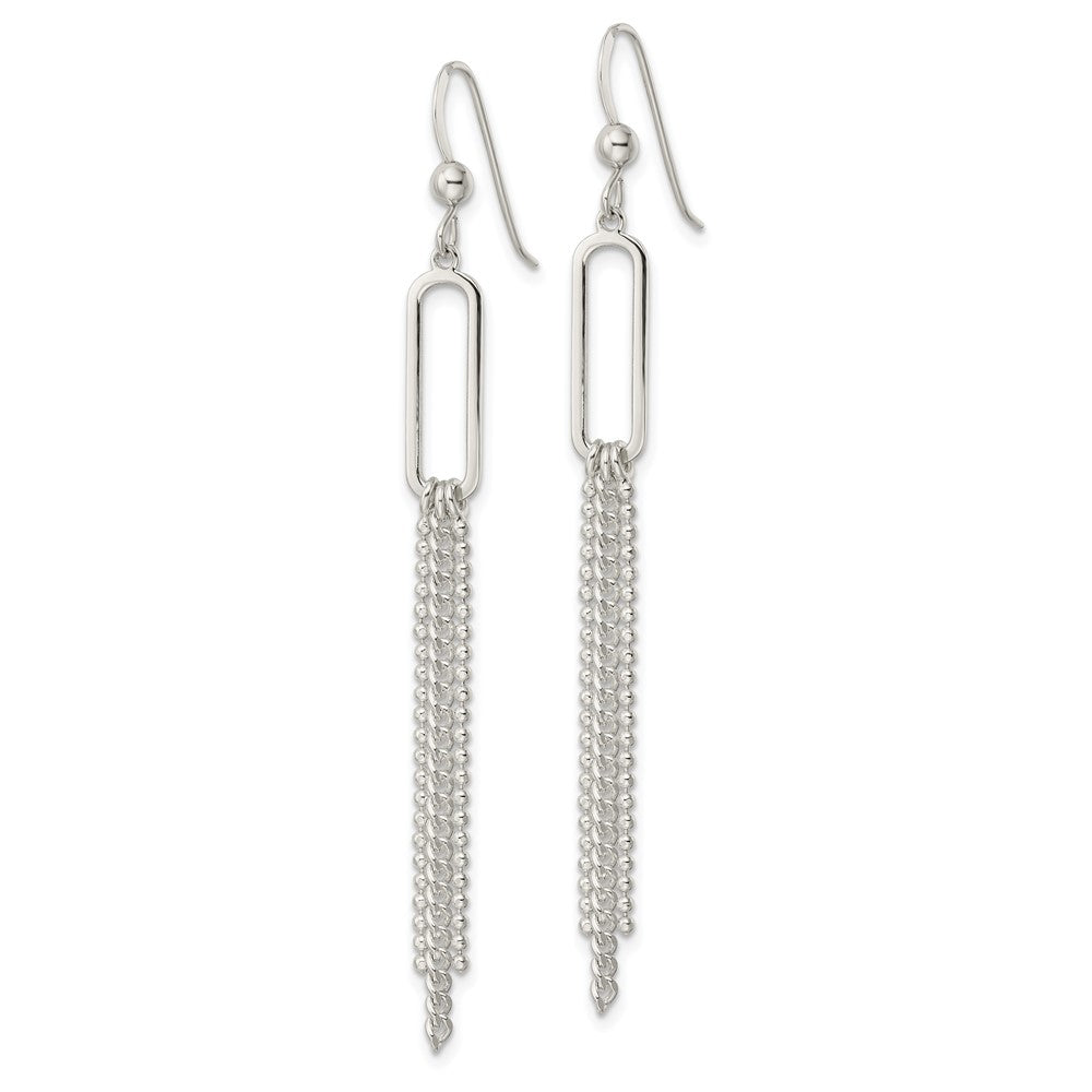 Sterling Silver Oval and Chain Dangle French Wire Earrings