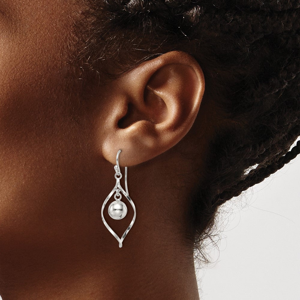 Sterling Silver Twist and Ball Dangle Shepherd Hook Earrings
