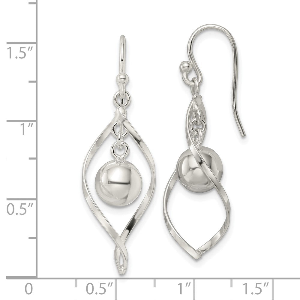Sterling Silver Twist and Ball Dangle Shepherd Hook Earrings