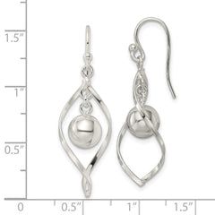 Sterling Silver Twist and Ball Dangle Shepherd Hook Earrings