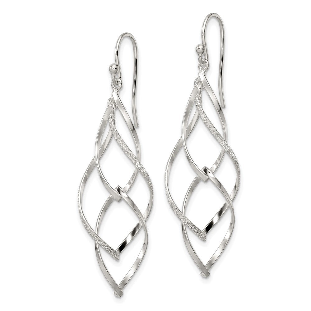 Sterling Silver Polished & Laser Twisted Dangle Hook Earrings