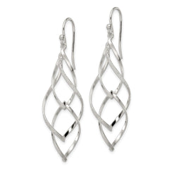Sterling Silver Polished & Laser Twisted Dangle Hook Earrings