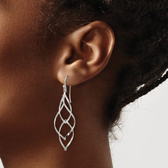 Sterling Silver Polished & Laser Twisted Dangle Hook Earrings