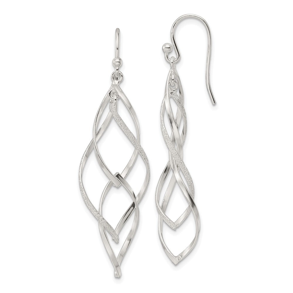 Sterling Silver Polished & Laser Twisted Dangle Hook Earrings