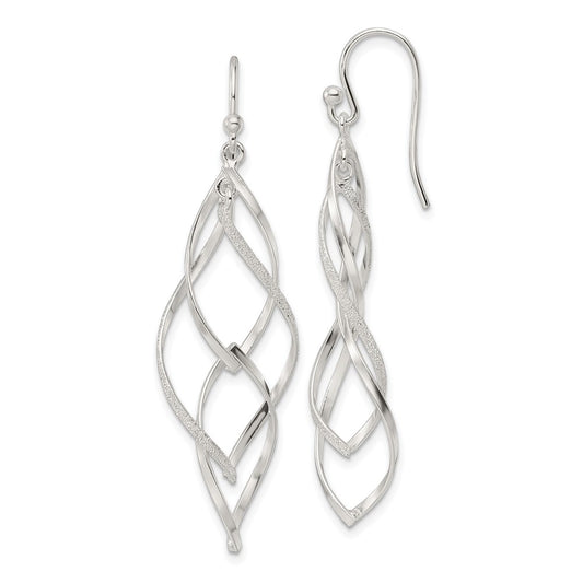 Sterling Silver Polished & Laser Twisted Dangle Hook Earrings