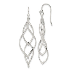 Sterling Silver Polished & Laser Twisted Dangle Hook Earrings