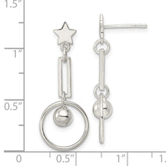 Sterling Silver Polished Star and Circle Dangle Post Earrings