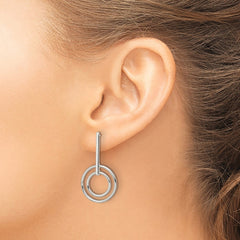 Sterling Silver Polished Bar and 2 Circles Dangle Post Earrings