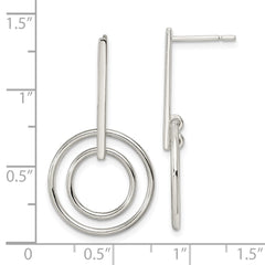 Sterling Silver Polished Bar and 2 Circles Dangle Post Earrings