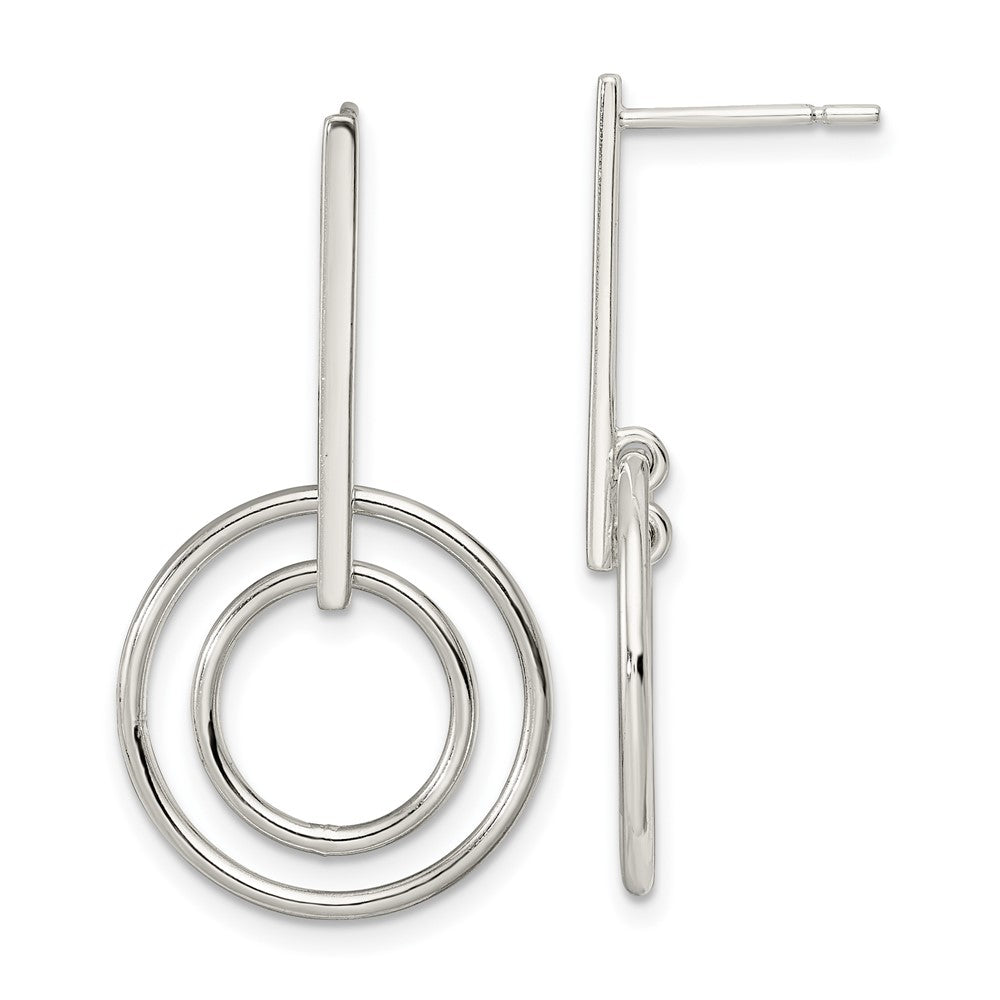 Sterling Silver Polished Bar and 2 Circles Dangle Post Earrings
