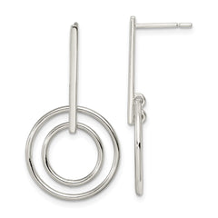 Sterling Silver Polished Bar and 2 Circles Dangle Post Earrings